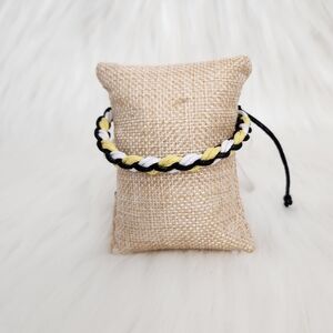 New Braided Bracelet Black, White, & Yellow Rope Threads, Knotted Secured Ends.